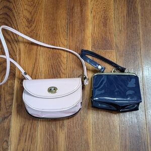 Vintage Elegant Pink and Navy Kids Crossbody and Wristlet Set